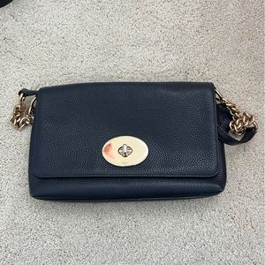 COACH leather crossbody bag. Navy with golden hardware.